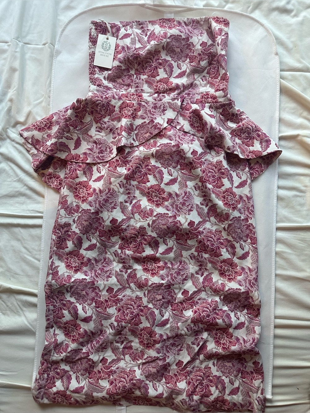 Strapless Floral Peplum Dress in Rose Pink